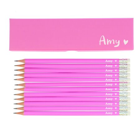 Personalised Heart Box and 12 Pink HB Pencils: 3 - Pens & Pencils By Gift Moments