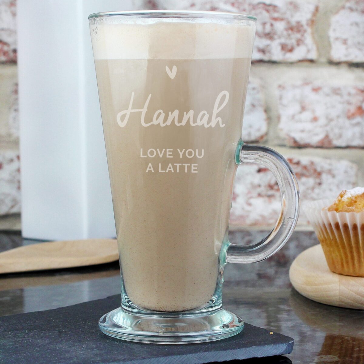 Personalised heart latte glass