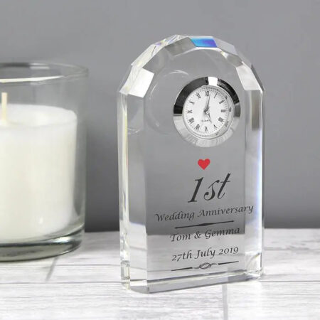 Personalised Heart Motif Crystal Clock: 1 - Clocks By Gift Moments