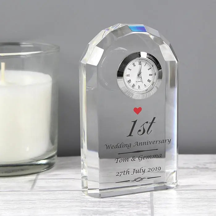 Personalised Heart Motif Crystal Clock: 1 - Clocks By Gift Moments