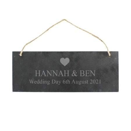 Personalised heart motif hanging slate plaque