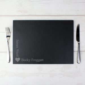 Personalised Heart Motif Slate Placemat: 2 - Placemats By Gift Moments