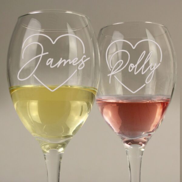 Personalised Heart Name Wine Glass Set: 2 - Wine Glasses By Gift Moments