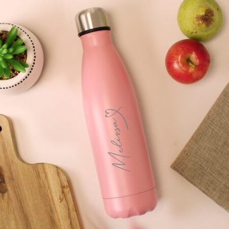 Personalised Heart Pink Metal Insulated Drinks Bottle: 2 - Water Bottles By Gift Moments