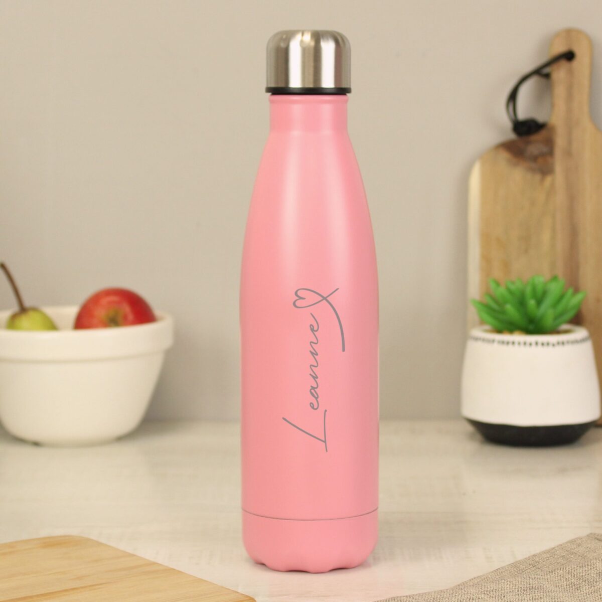 Personalised Heart Pink Metal Insulated Drinks Bottle: 1 - Water Bottles By Gift Moments