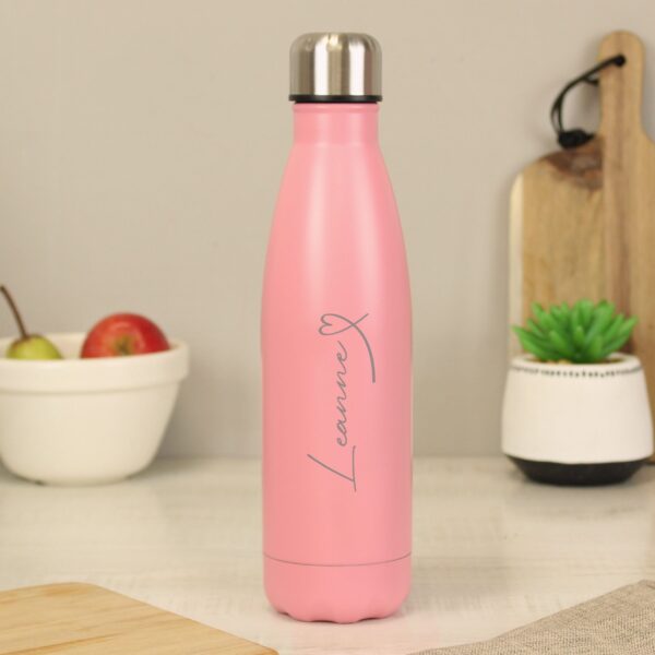 Personalised Heart Pink Metal Insulated Drinks Bottle: 1 - Water Bottles By Gift Moments