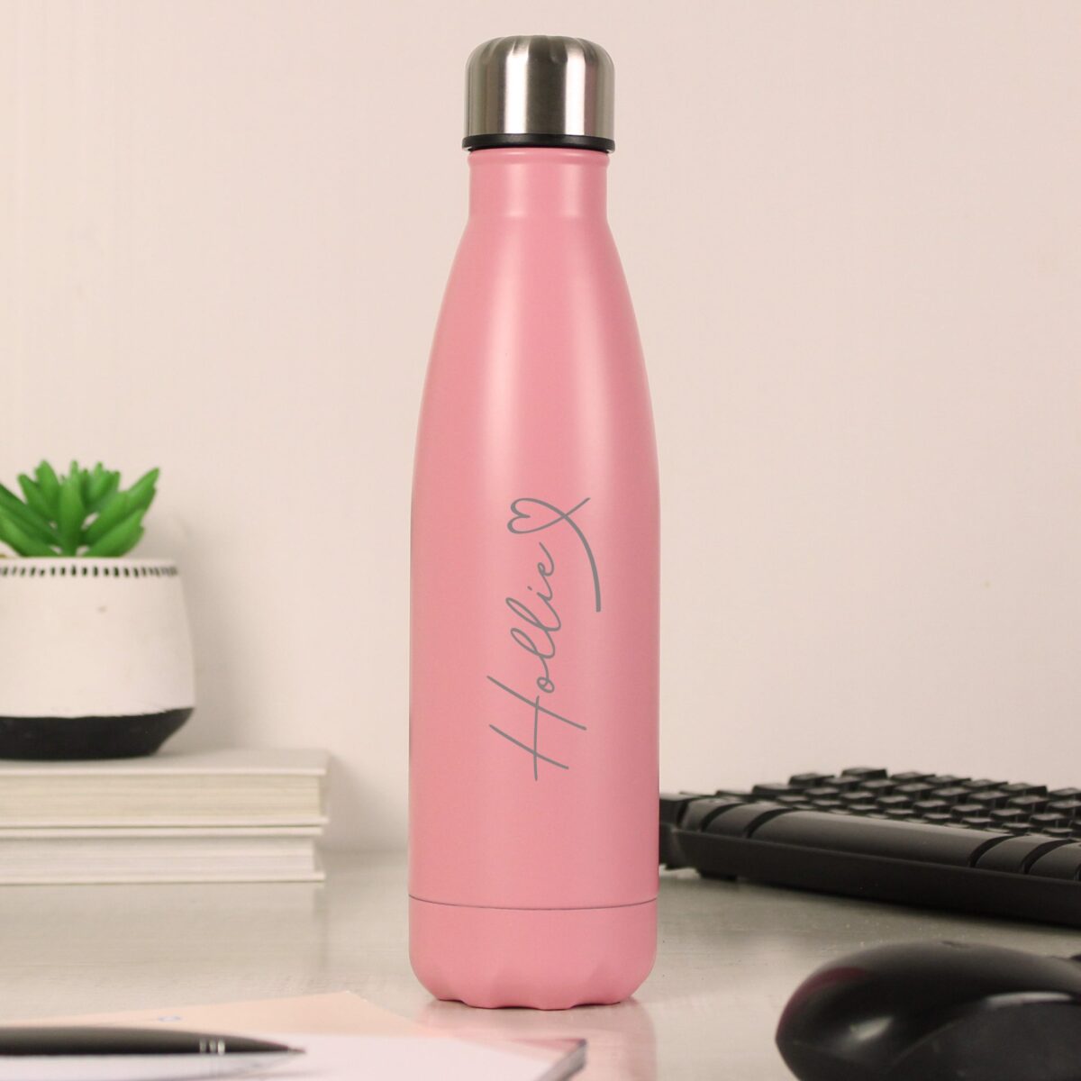 Personalised Heart Pink Metal Insulated Drinks Bottle: 3 - Water Bottles By Gift Moments
