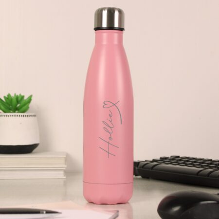 Personalised Heart Pink Metal Insulated Drinks Bottle: 3 - Water Bottles By Gift Moments