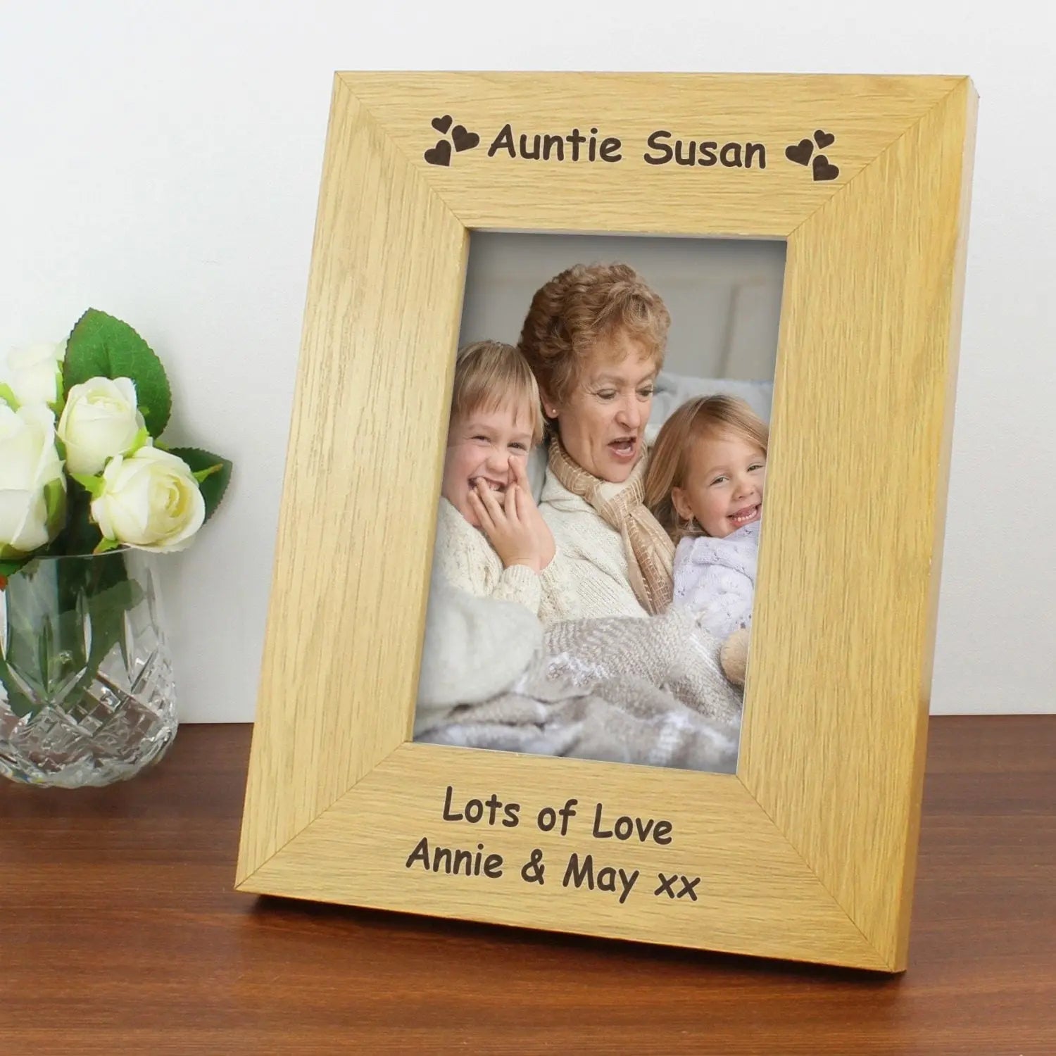 Personalised Hearts 6x4 Oak Finish Photo Frame: 1 - Photo Frames By Gift Moments