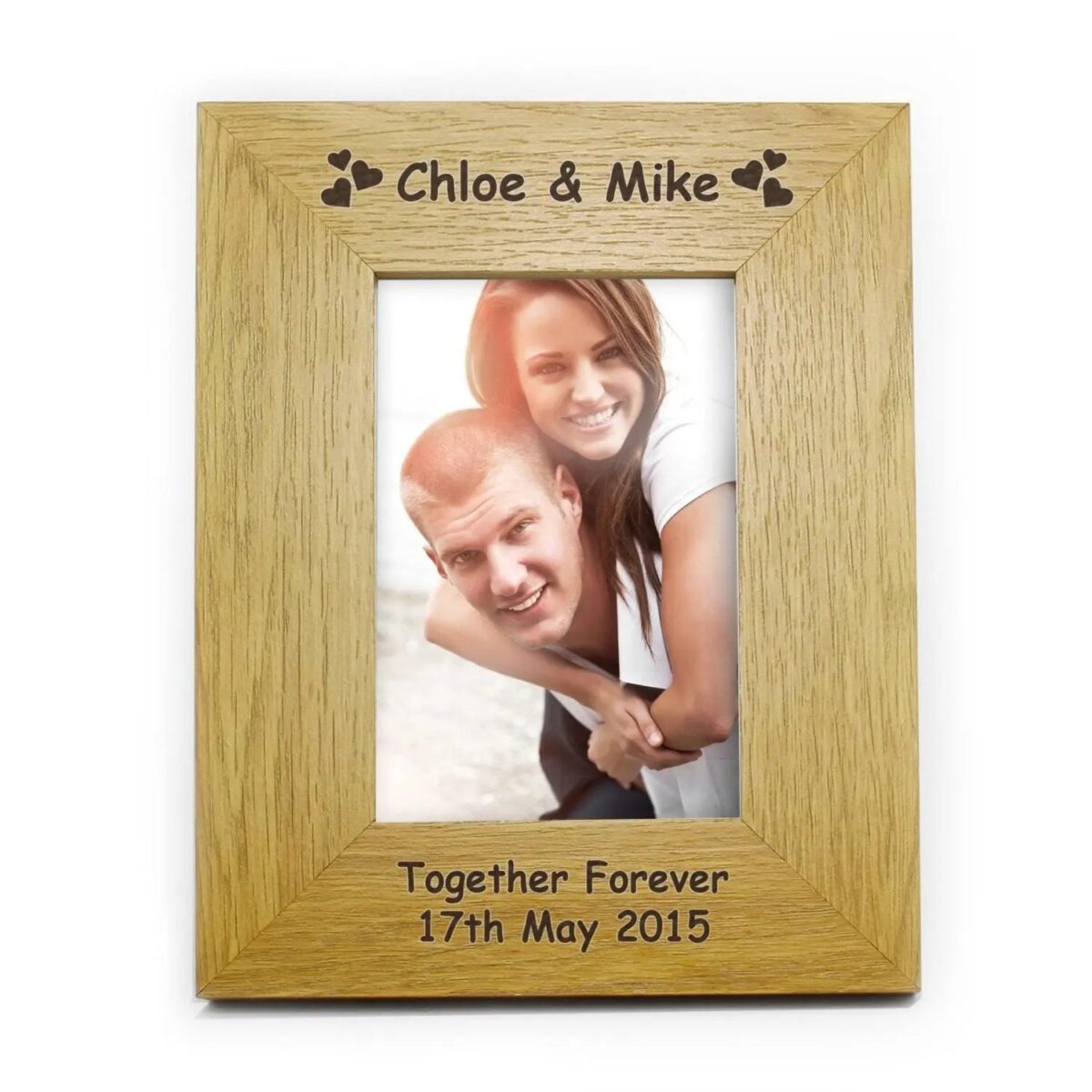Personalised Hearts 6x4 Oak Finish Photo Frame: 2 - Photo Frames By Gift Moments