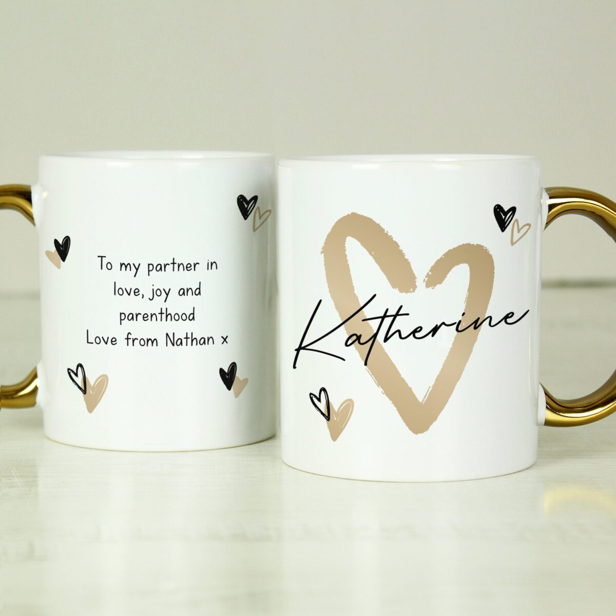 Personalised Hearts Gold Handled Mug: 1 - Mugs By Gift Moments