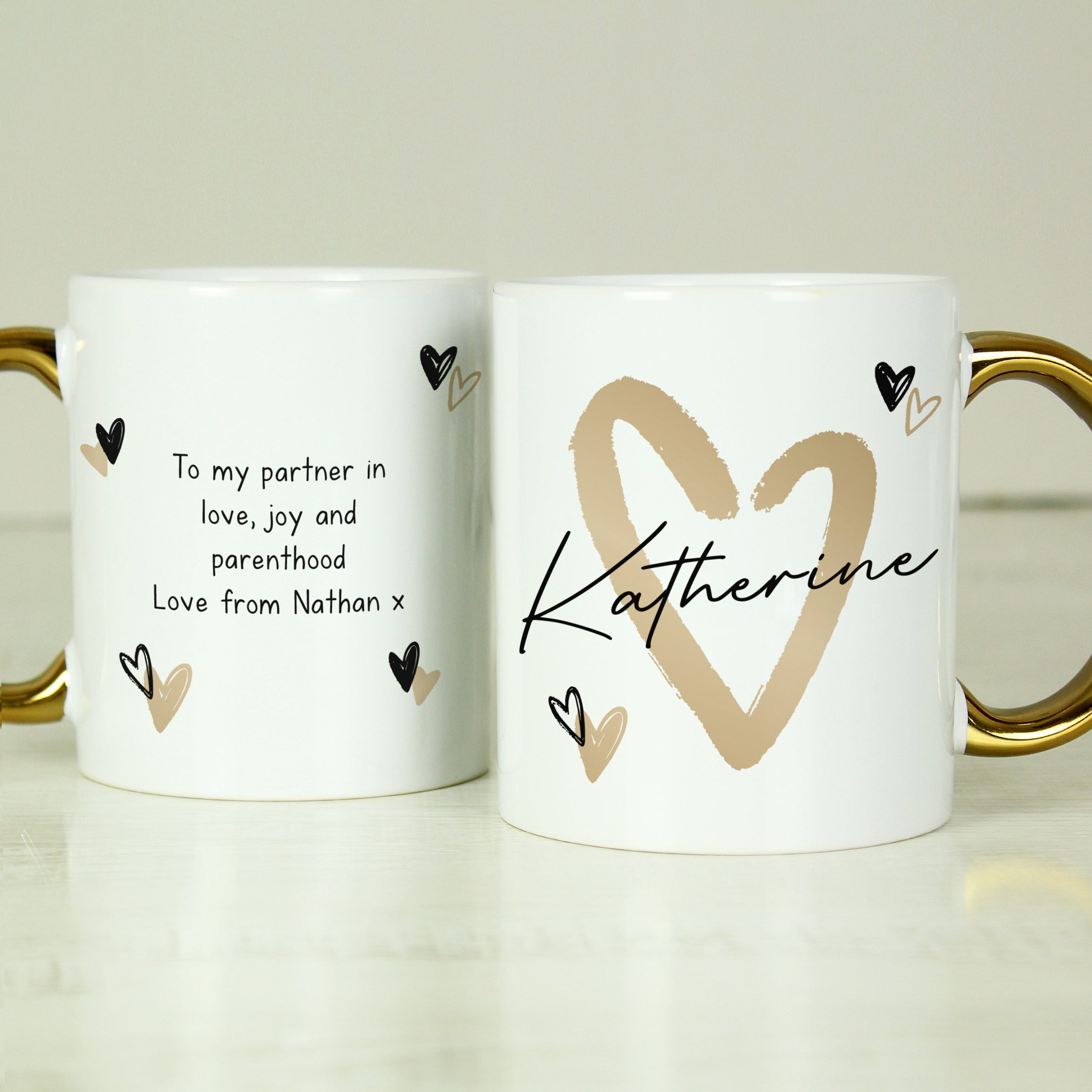 Personalised Hearts Gold Handled Mug: 1 - Mugs By Gift Moments