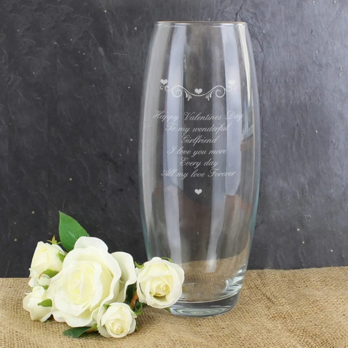 Personalised hearts swirls bullet vase