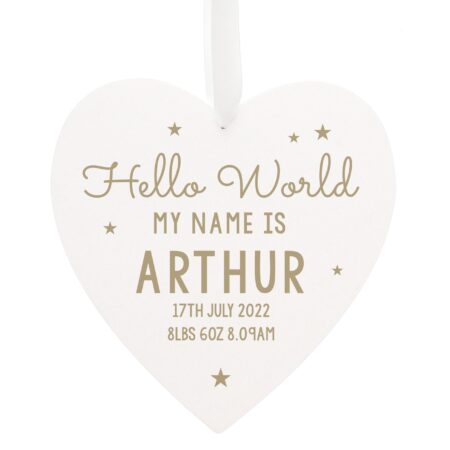 Personalised Hello World Large Wooden Heart Decoration: 3 - Decorations By Gift Moments