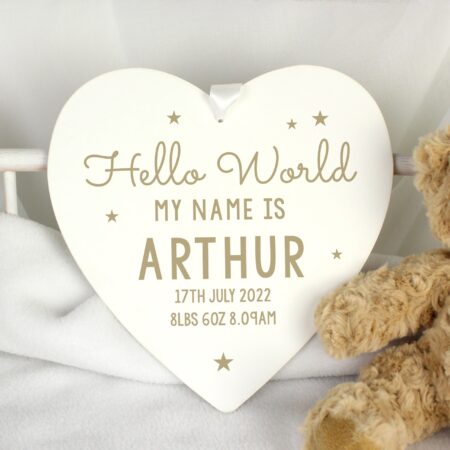 Personalised Hello World Large Wooden Heart Decoration: 1 - Decorations By Gift Moments