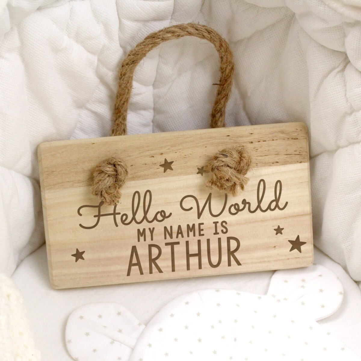 Personalised hello world wooden sign