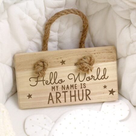 Personalised hello world wooden sign
