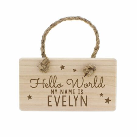 Personalised hello world wooden sign