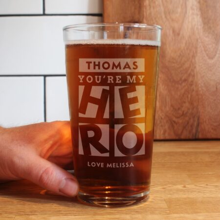 Personalised My Hero Pint Glass: 2 - Beer Glasses By Gift Moments