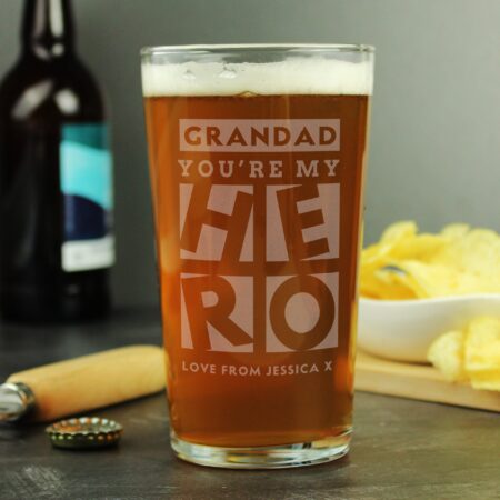 Personalised My Hero Pint Glass: 1 - Beer Glasses By Gift Moments