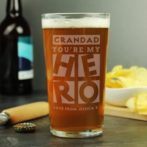 Personalised My Hero Pint Glass: 1 - Beer Glasses By Gift Moments