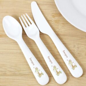 Personalised Hessian Giraffe 3 Piece Plastic Cutlery Set: 1 - Cutlery Sets By Gift Moments