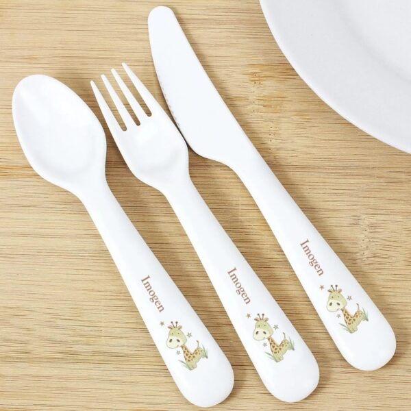 Personalised Hessian Giraffe 3 Piece Plastic Cutlery Set: 1 - Cutlery Sets By Gift Moments