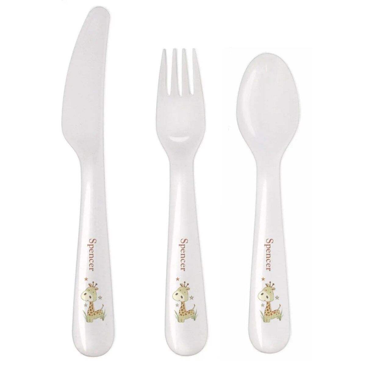Personalised Hessian Giraffe 3 Piece Plastic Cutlery Set: 3 - Cutlery Sets By Gift Moments