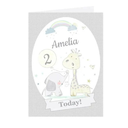 Personalised Hessian Giraffe & Elephant Card: 3 - Greeting Cards By Gift Moments