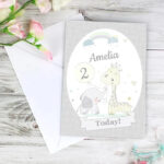 Personalised Hessian Giraffe & Elephant Card: 1 - Greeting Cards By Gift Moments