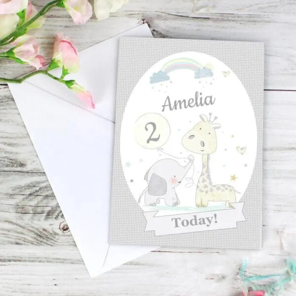 Personalised Hessian Giraffe & Elephant Card: 1 - Greeting Cards By Gift Moments