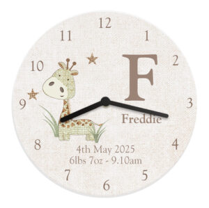 Personalised Hessian Giraffe Nursey Wooden Clock: 5 - Clocks By Gift Moments