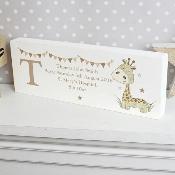 Personalised Hessian Giraffe Wooden Block Sign: 1 - Signs & Plaques By Gift Moments