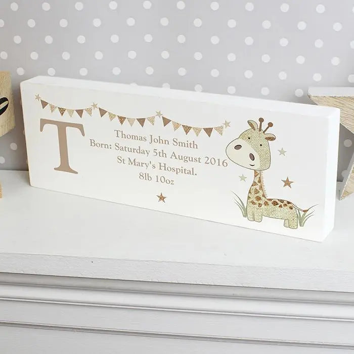 Personalised Hessian Giraffe Wooden Block Sign: 1 - Signs & Plaques By Gift Moments