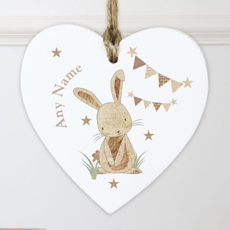 Personalised Hessian Rabbit Wooden Heart Decoration: 4 - Decorations By Gift Moments