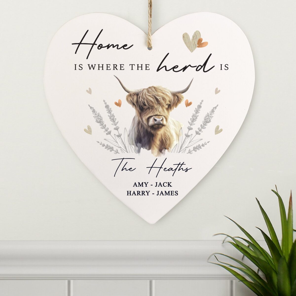 Personalised Highland Cow Hanging Heart Ornament: 1 - Decorations By Gift Moments