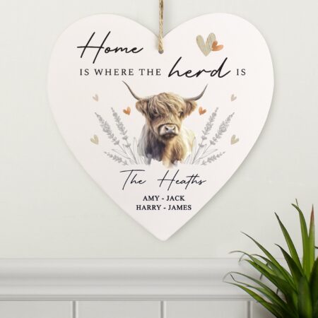 Personalised Highland Cow Hanging Heart Ornament: 1 - Decorations By Gift Moments
