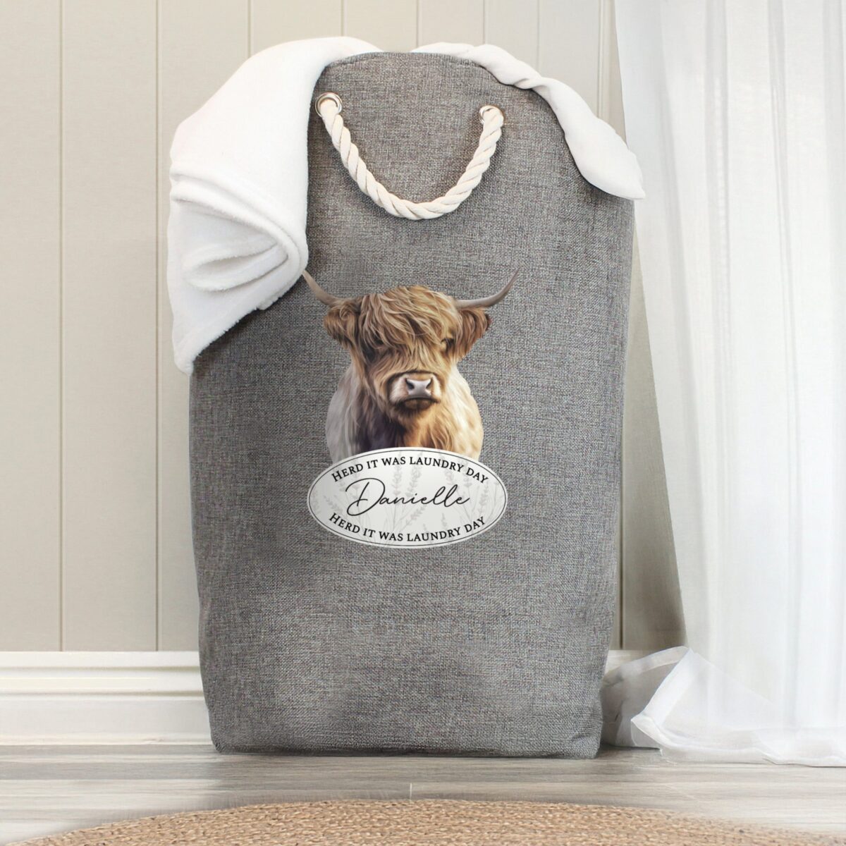 Personalised highland cow laundry bag