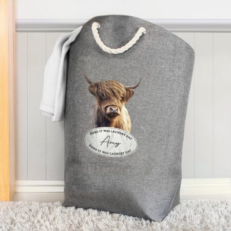 Personalised highland cow laundry bag