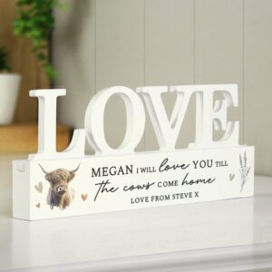 Personalised Highland Cow LOVE Wooden Ornament: 1 - Ornaments By Gift Moments