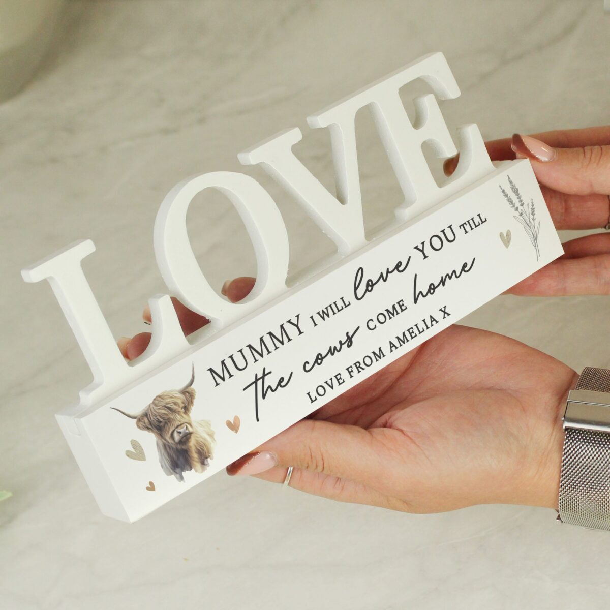 Personalised Highland Cow LOVE Wooden Ornament: 4 - Ornaments By Gift Moments