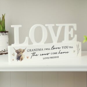 Personalised Highland Cow LOVE Wooden Ornament: 3 - Ornaments By Gift Moments