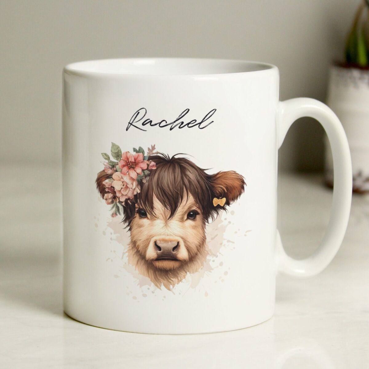 Personalised Highland Cow Mug - Girl: 3 - Mugs By Gift Moments