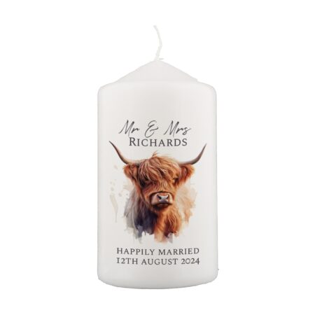 Personalised Highland Cow Pillar Candle: 5 - Candles By Gift Moments