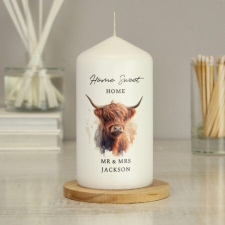Personalised Highland Cow Pillar Candle: 4 - Candles By Gift Moments