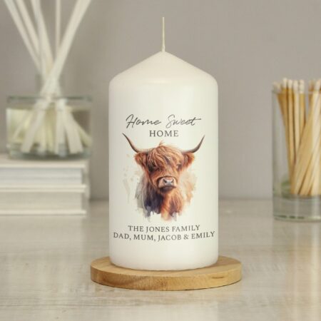 Personalised Highland Cow Pillar Candle: 2 - Candles By Gift Moments