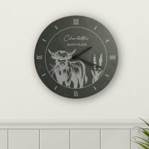 Personalised Highland Cow Slate Clock: 2 - Clocks By Gift Moments