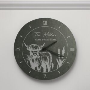 Personalised Highland Cow Slate Clock: 3 - Clocks By Gift Moments