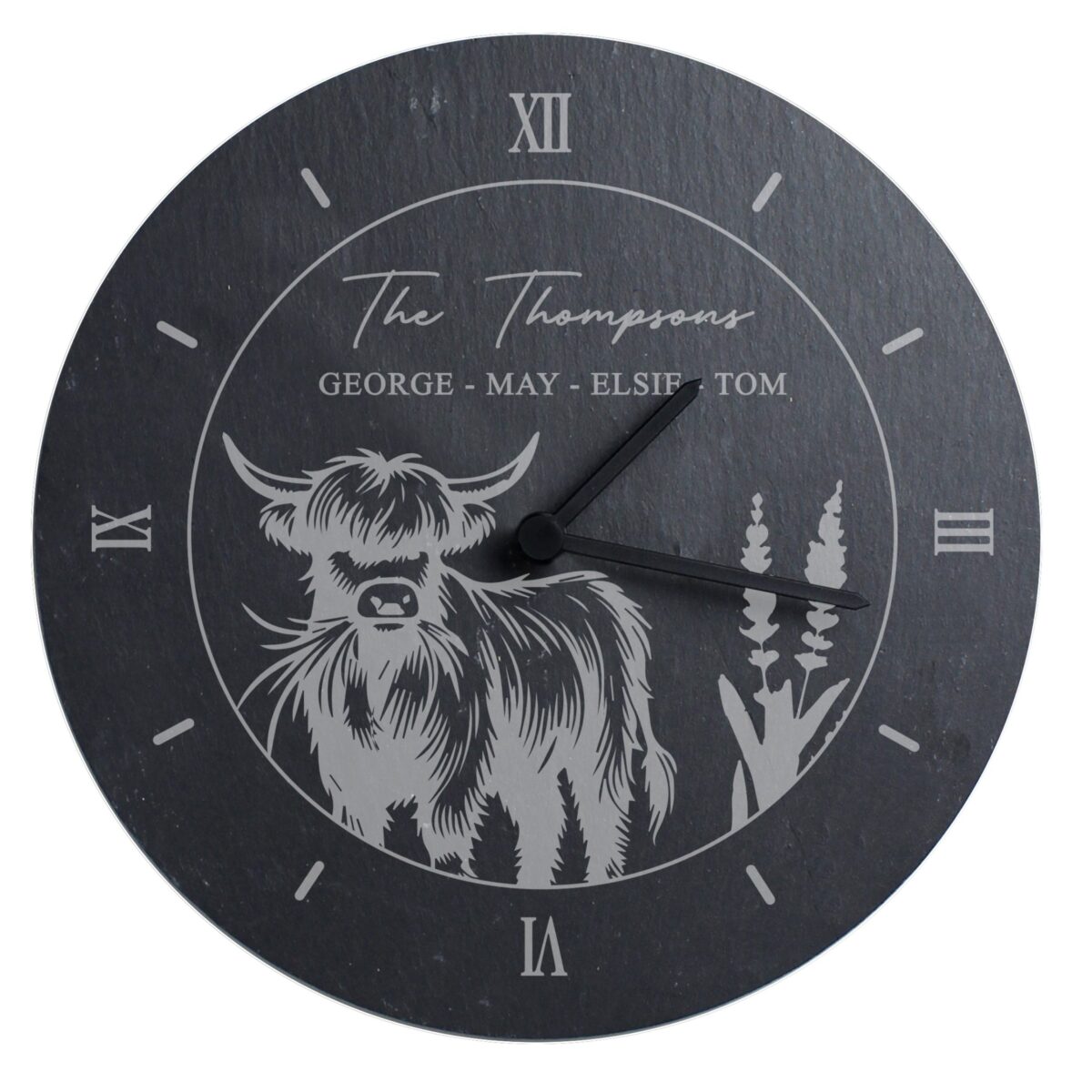 Personalised Highland Cow Slate Clock: 5 - Clocks By Gift Moments
