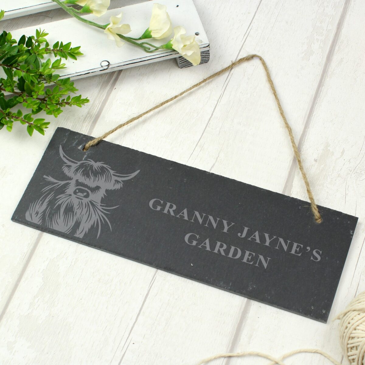 Personalised highland cow slate sign